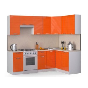 Кухонный гарнитур Лайн 2400х1400 Оранжевый глянец