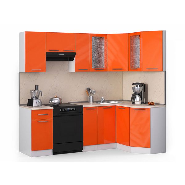 Кухонный гарнитур Хай-тек 2300 Оранжевый глянец