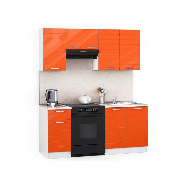 Кухонный гарнитур Лайн 1800 Оранжевый глянец