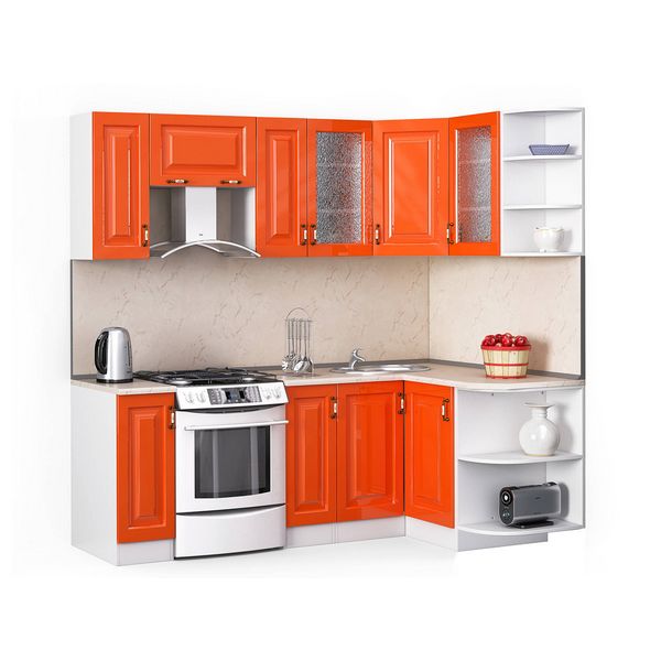 Кухонный гарнитур Декор 2200х1300 Оранжевый глянец