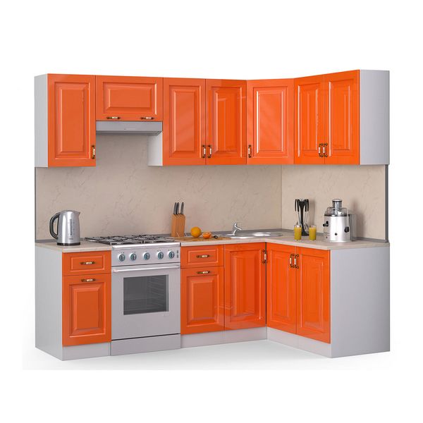 Кухонный гарнитур Декор 2400х1400 Оранжевый глянец